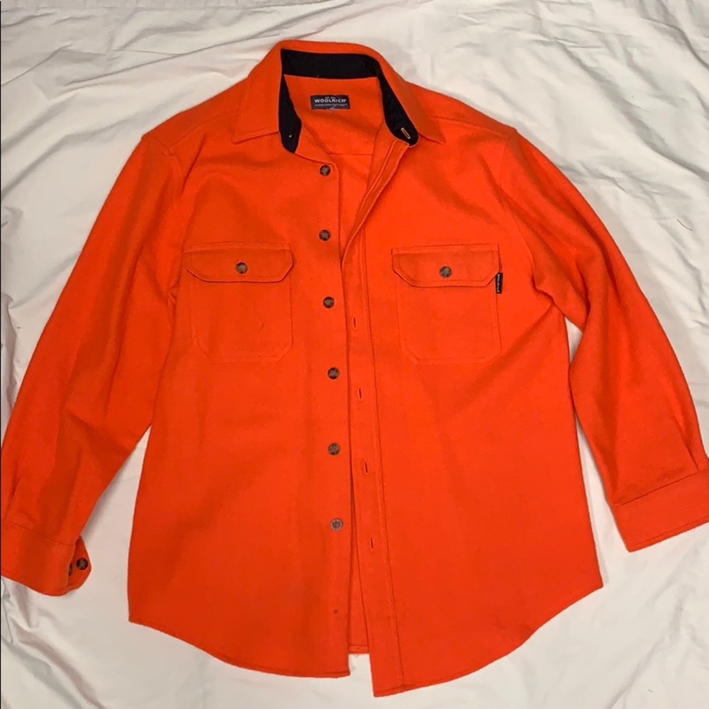 Woolrich Blaze Orange Wool Button Down Shirt